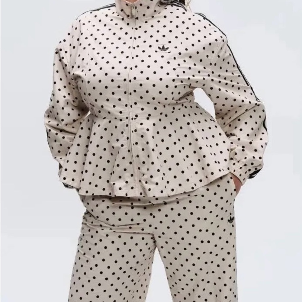 adidas Beige and Black Polka Dot Wide Leg Pants & Jacket Set